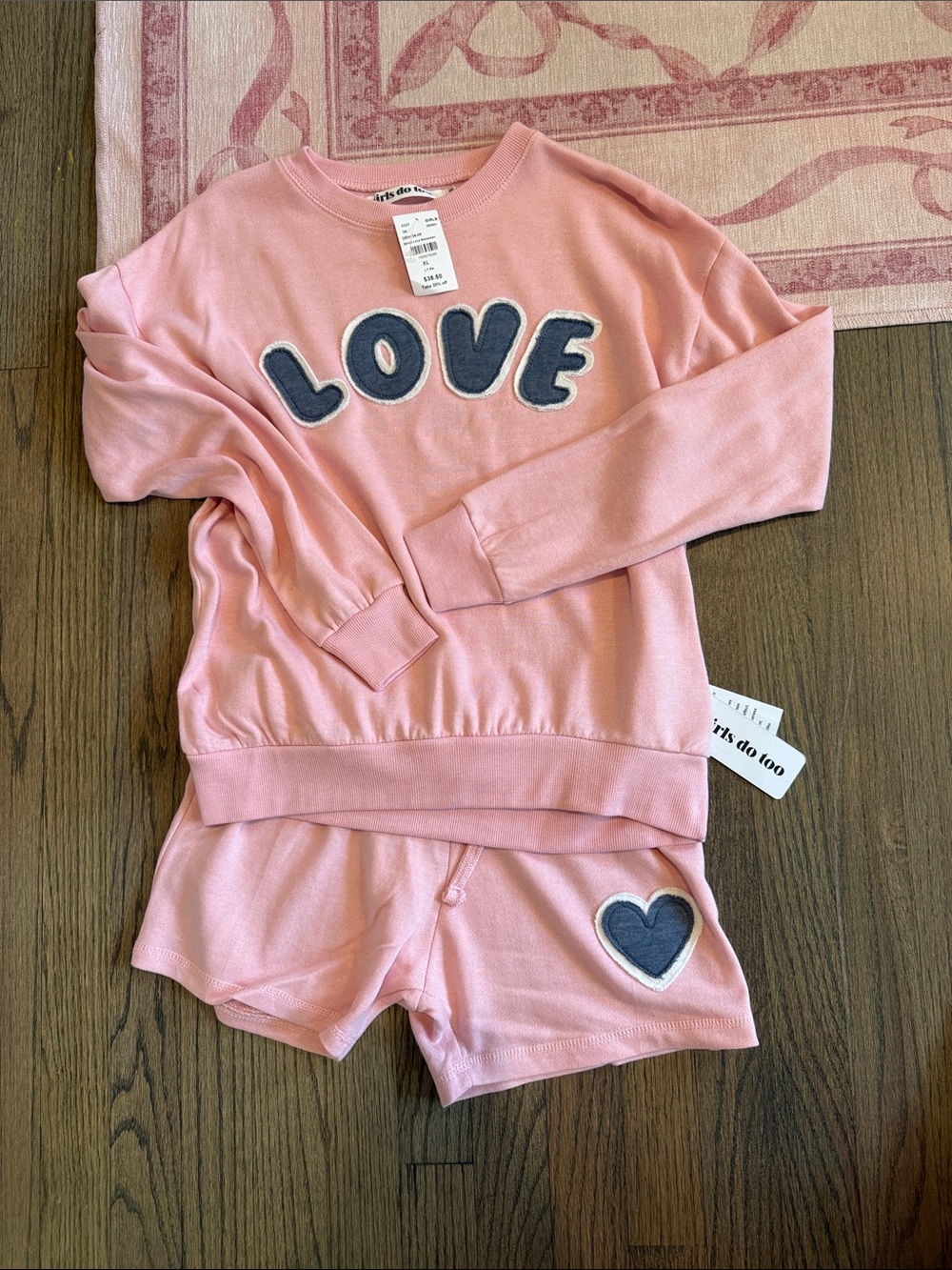 Kids' Pink LOVE Two-Piece Pajama Set - Cozy Matching Shorts & Sweatshirt